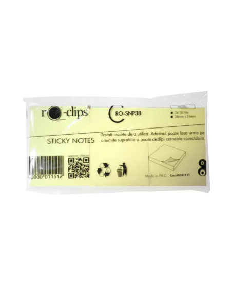STICKY NOTES RO-CLIPS GBN 38X51MM 100 FILE 3BUC/SET RO-SNP38