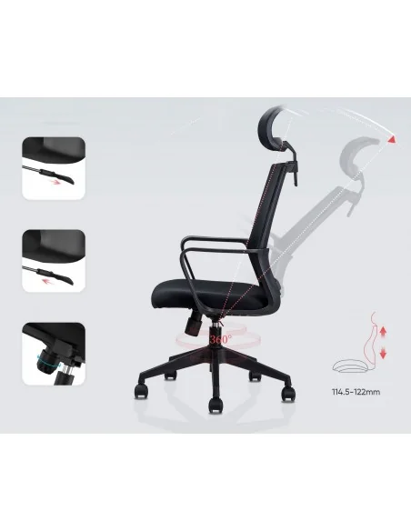 SCAUN BIROU EXECUTIVE SPATAR MESH, SIST ROTI NYLON, TETIERA 4503 DELI