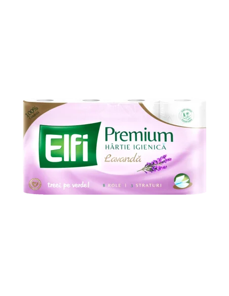 HARTIE IGIENICA 8 ROLE 3 STRATURI 150 FOI ELFI PREMIUM LAVANDA