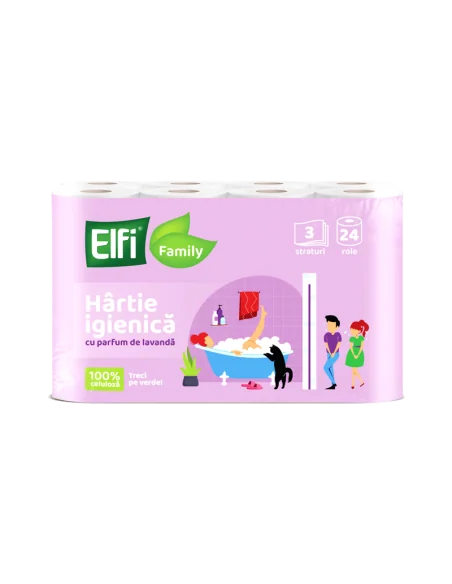HARTIE IGIENICA 24 ROLE 3 STRATURI 120 FOI ELFI LAVANDA